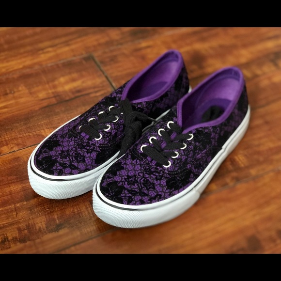 Purple Sneakers with Black Floral Detail - Picture 1 of 5